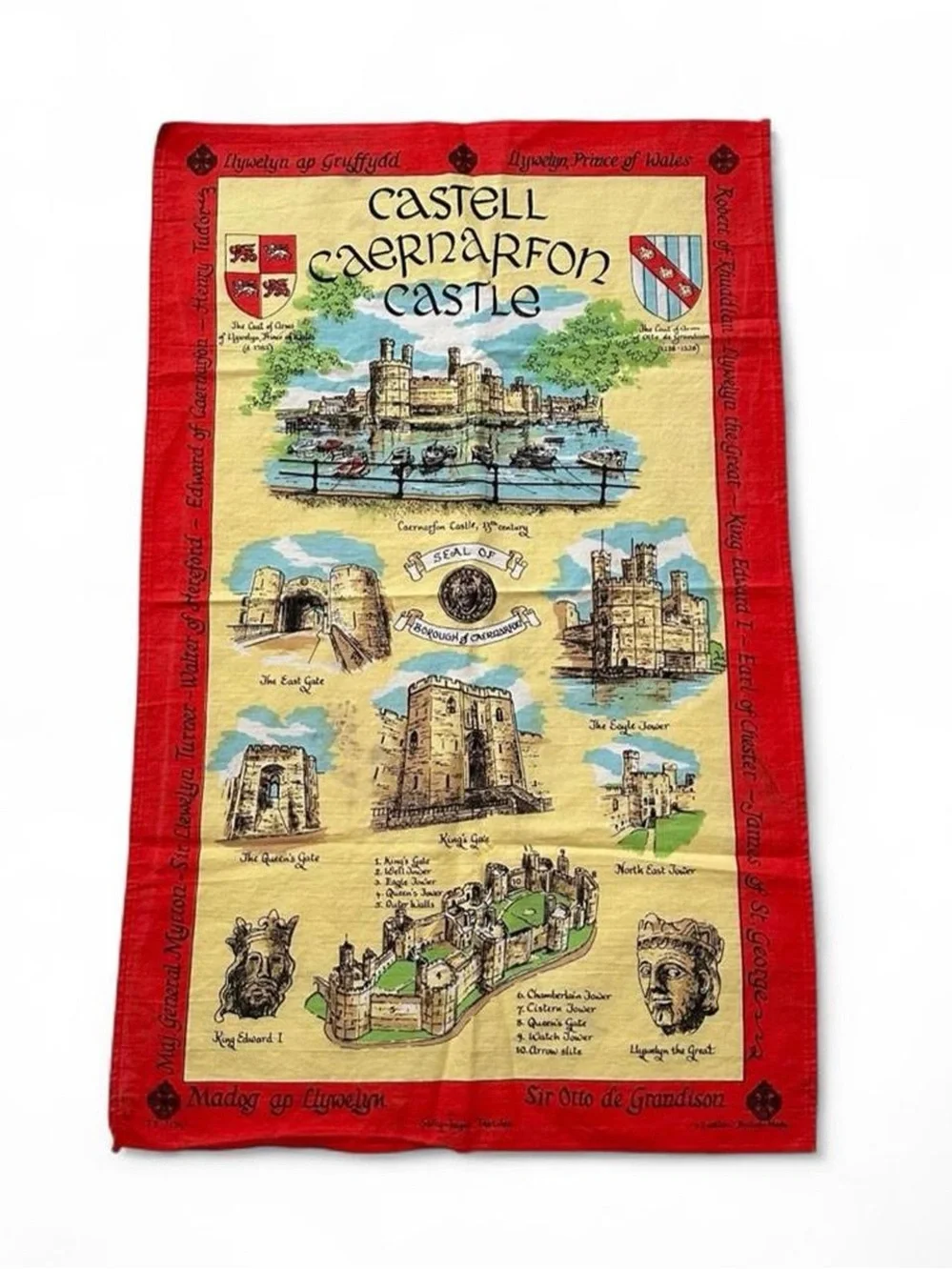 Vintage Castell Caernarfon Castle Red Tea Towel tapestry banner wall hang